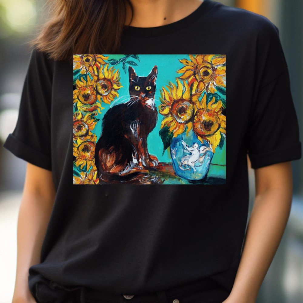 Sunflowers With Black - Frolicsome Black Cat PNG, Black Cat PNG.jpg