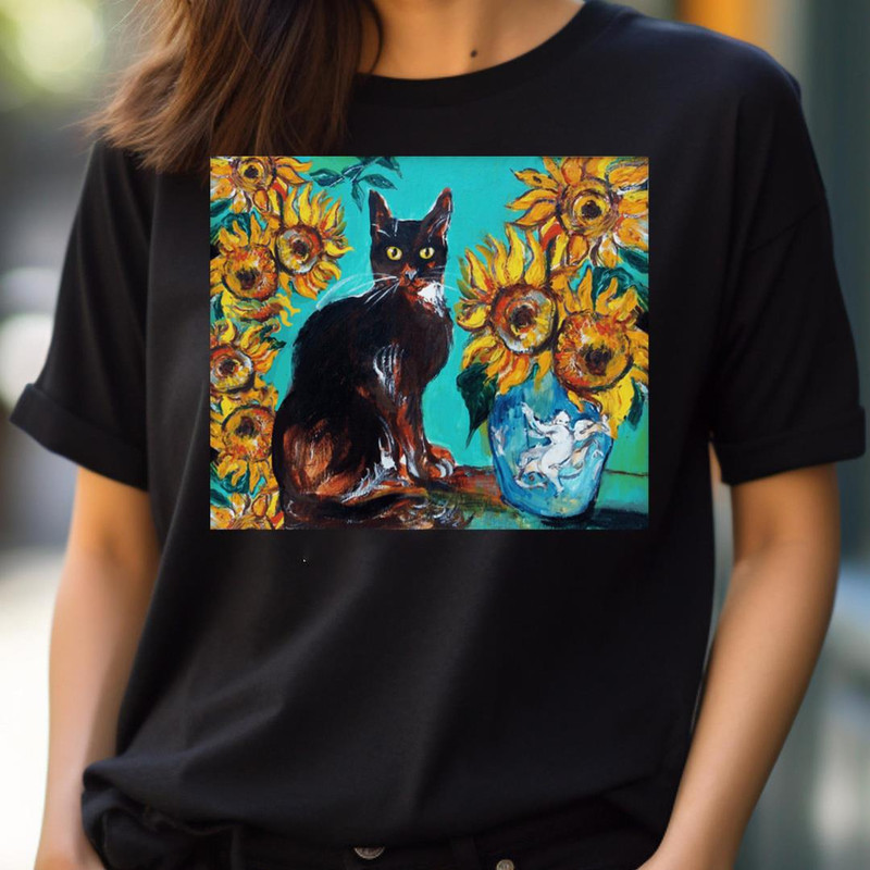 Sunflowers With Black - Frolicsome Black Cat PNG, Black Cat PNG.jpg