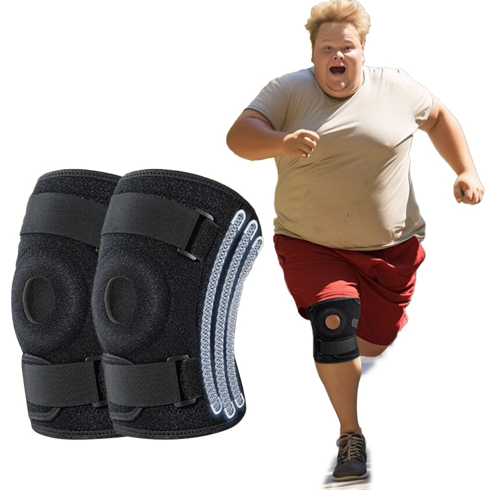 Plus Size Open Back Knee Brace with Side Stabilizers and Patella Support for Meniscus Tear Relief