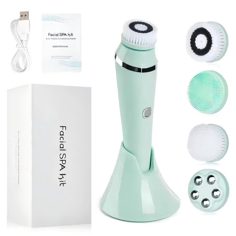 4 In 1 Electric Facial Cleansing Brush Deep Pore Face Cleansing Device With Massage Heads And Water 6