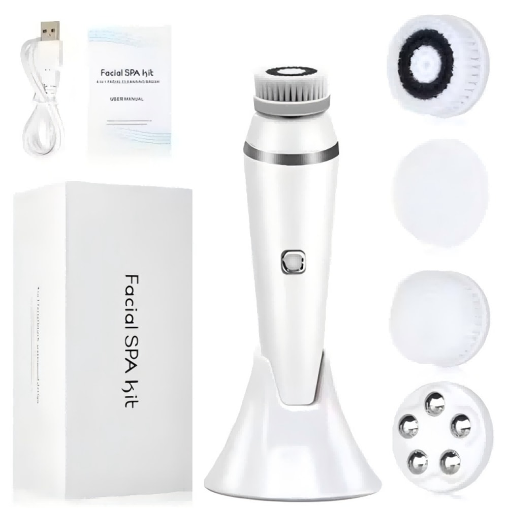 4 In 1 Electric Facial Cleansing Brush Deep Pore Face Cleansing Device With Massage Heads And Water 7