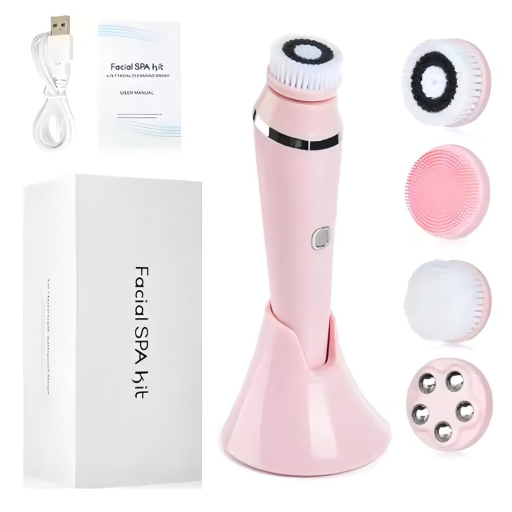 4 In 1 Electric Facial Cleansing Brush Deep Pore Face Cleansing Device With Massage Heads And Water 8