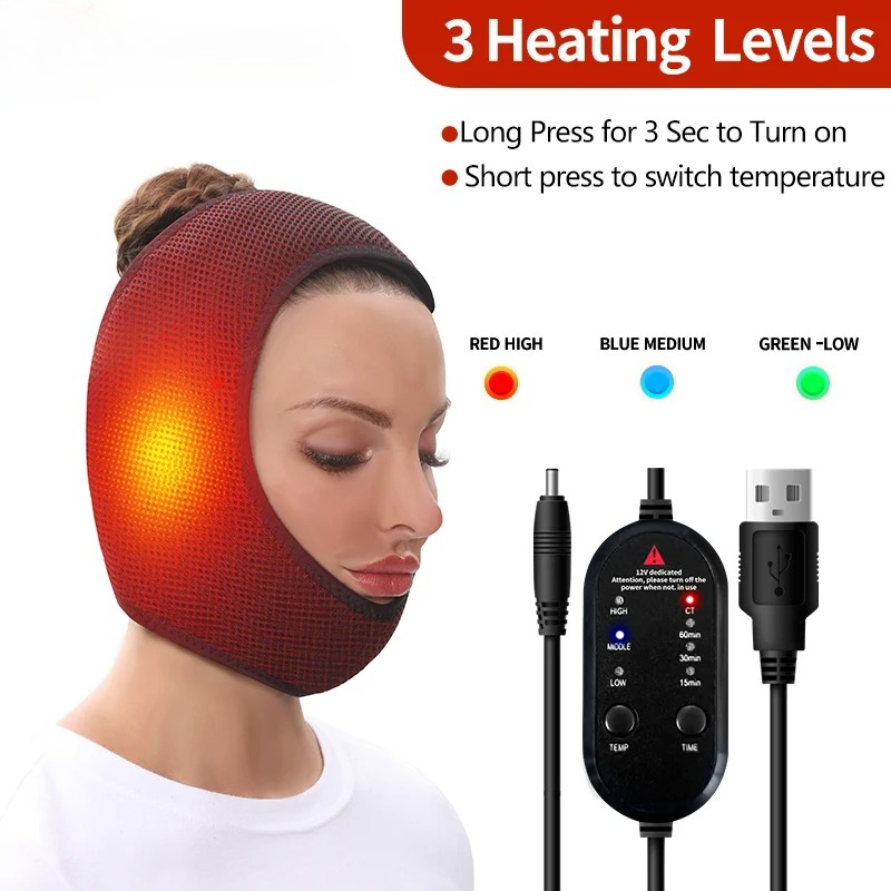 TMJ Relief Face Heating Wrap With Vibration Massage USB Electric Jaw Heating Pad For Chin And Facia 2