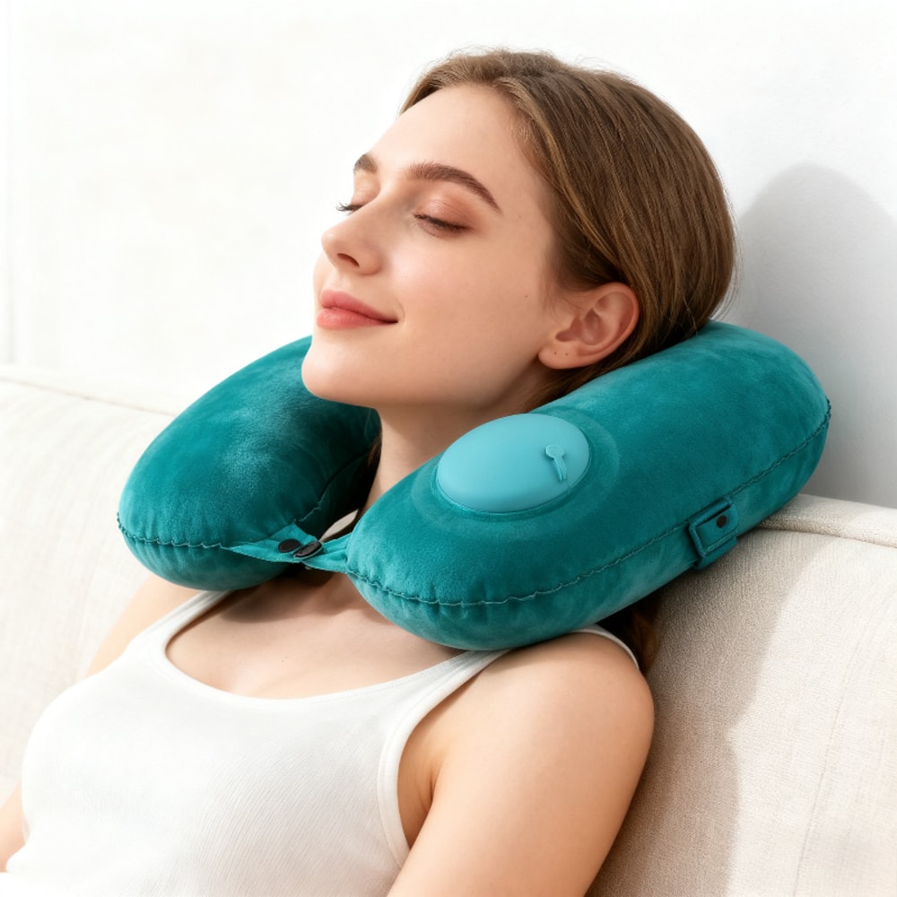 Inflatable U Shaped Travel Neck Pillow Portable Airplane Nap Cervical Support Cushion 0