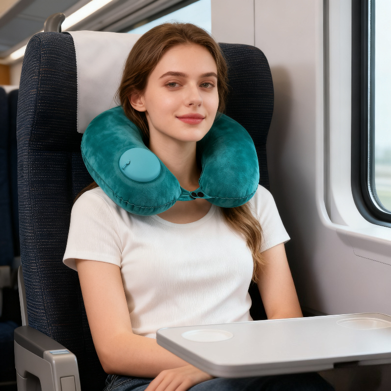 Inflatable U Shaped Travel Neck Pillow Portable Airplane Nap Cervical Support Cushion 1