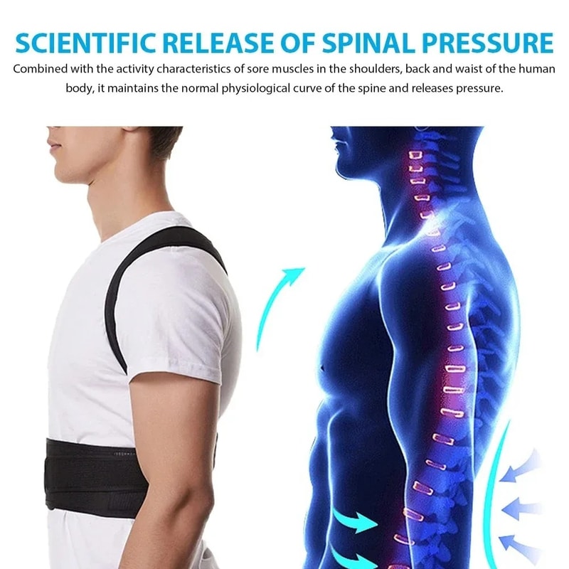 Adjustable Posture Corrector Back Brace Lumbar Support Belt With Shoulder Alignment For Men And Wom