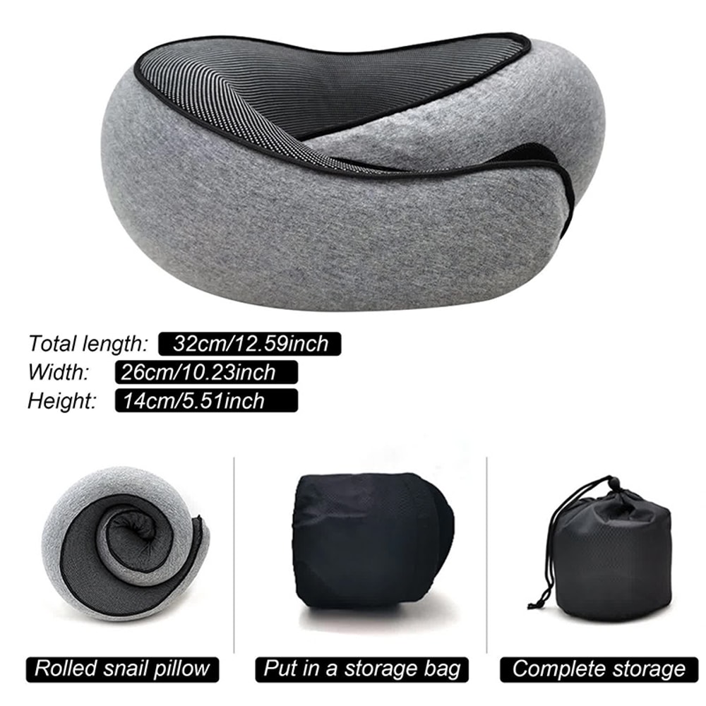 Snail Style Memory Foam Travel Neck Pillow With Adjustable Wrap Support For Airplane Office Nap And 2