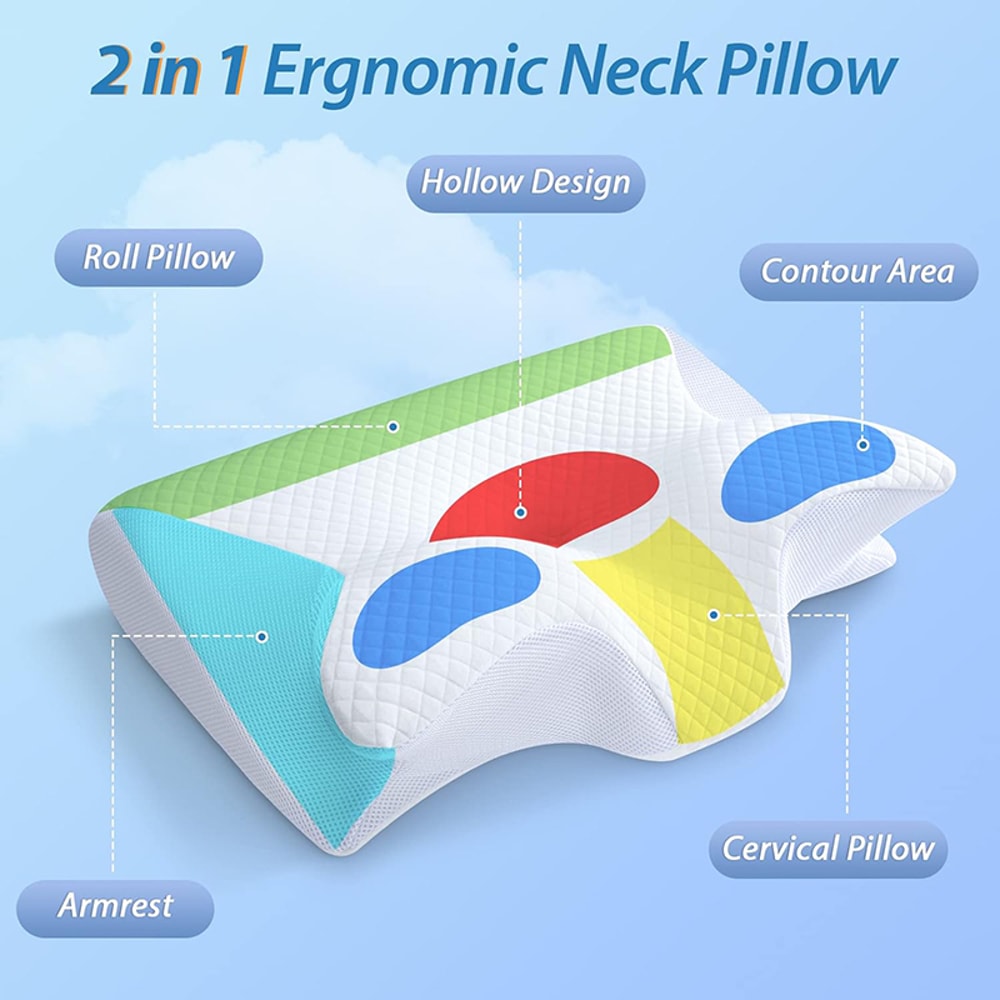 2 in 1 Ergonomic Memory Foam Cervical Pillow for Neck Pain Relief Orthopedic Contour Support Pillow
