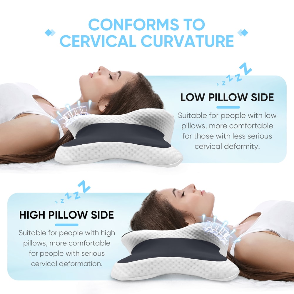 Ergonomic Cervical Pillow Memory Foam Neck Pain Relief Cooling Contour Pillow for Back and Side Sleepers