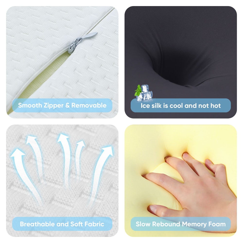 Ergonomic Cervical Pillow Memory Foam Neck Pain Relief Cooling Contour Pillow for Back and Side Sleepers