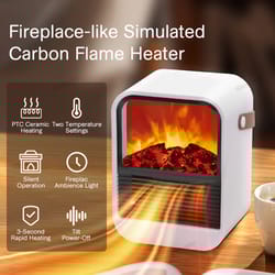 cozyflame portable electric fireplace heater with realistic flame effect and quiet desktop space heating