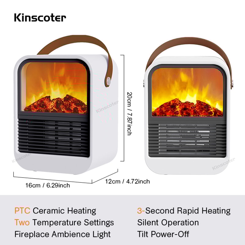CozyFlame Portable Electric Fireplace Heater with Realistic Flame Effect and Quiet Desktop Space Heating