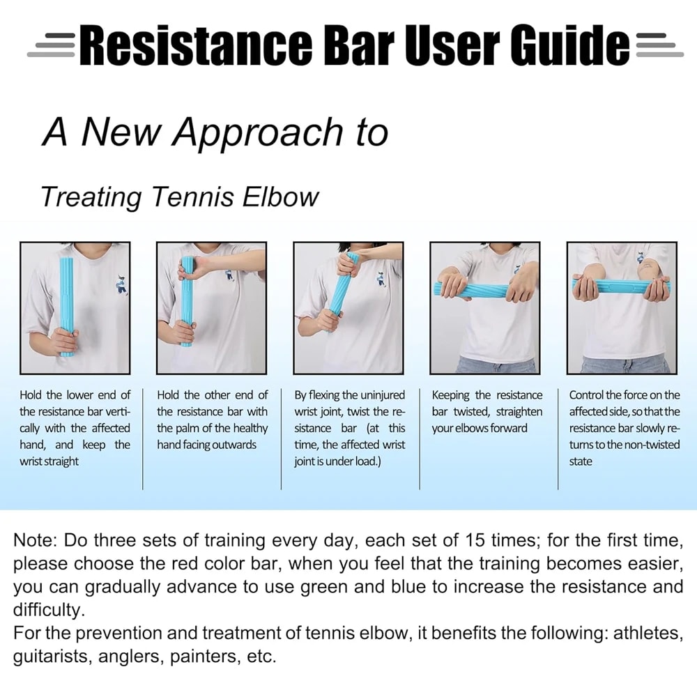Flex Therapy Bar Forearm Strengthener for Tennis Elbow Therapy Bar Grip Training and Wrist Pain Relief