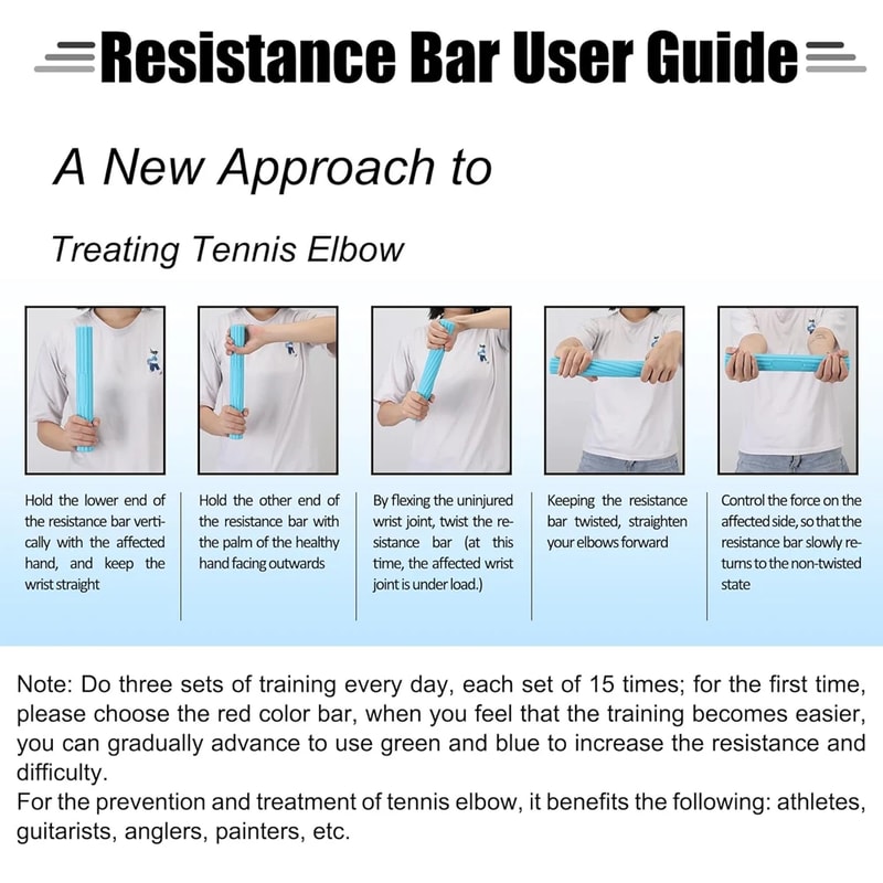Flex Therapy Bar Forearm Strengthener for Tennis Elbow Therapy Bar Grip Training and Wrist Pain Relief