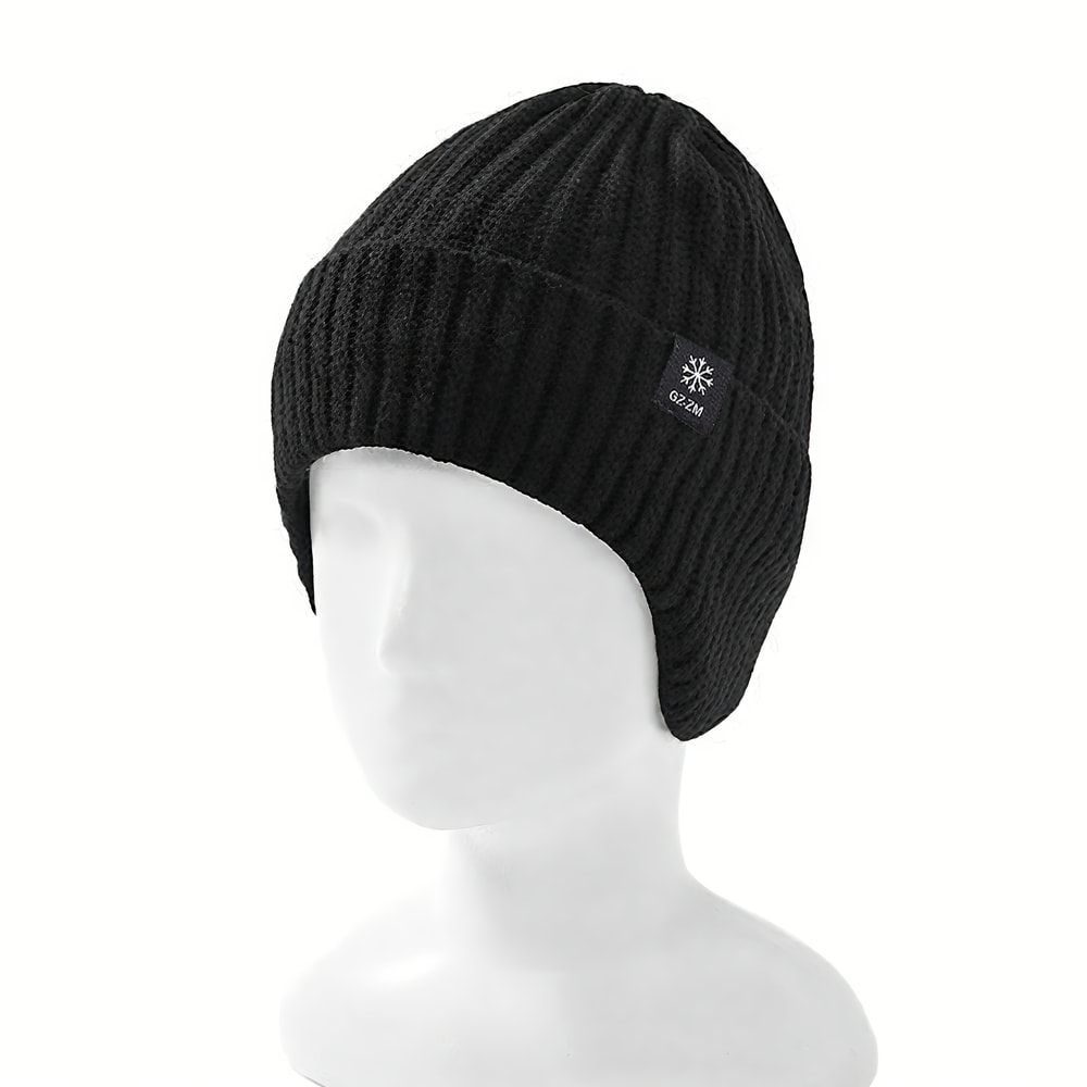 Thermal Ear Protection Knit Hat For Men Warm Wool Winter Beanie With Snowflake Design 7