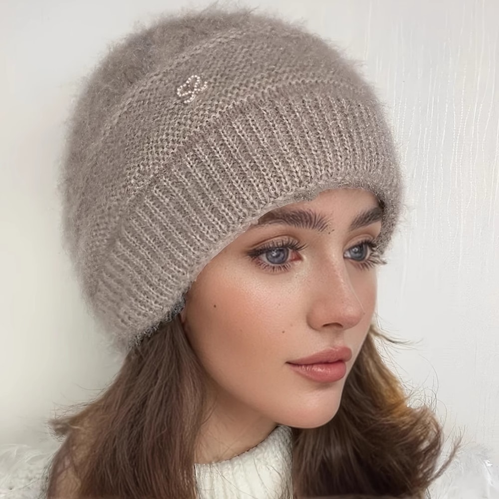 Double Layer Winter Knit Beanie With Ear Protection Soft Warm Womens Stacking Hat 1