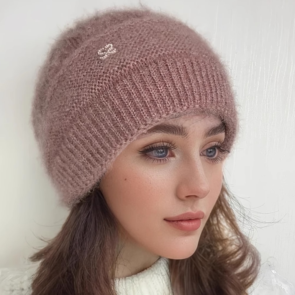 Double Layer Winter Knit Beanie With Ear Protection Soft Warm Womens Stacking Hat 2