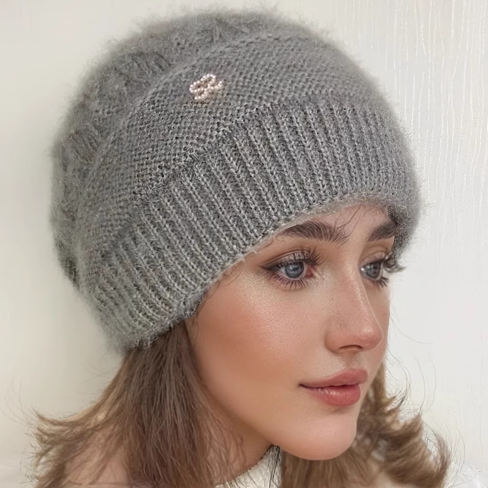 Double Layer Winter Knit Beanie With Ear Protection Soft Warm Womens Stacking Hat 3