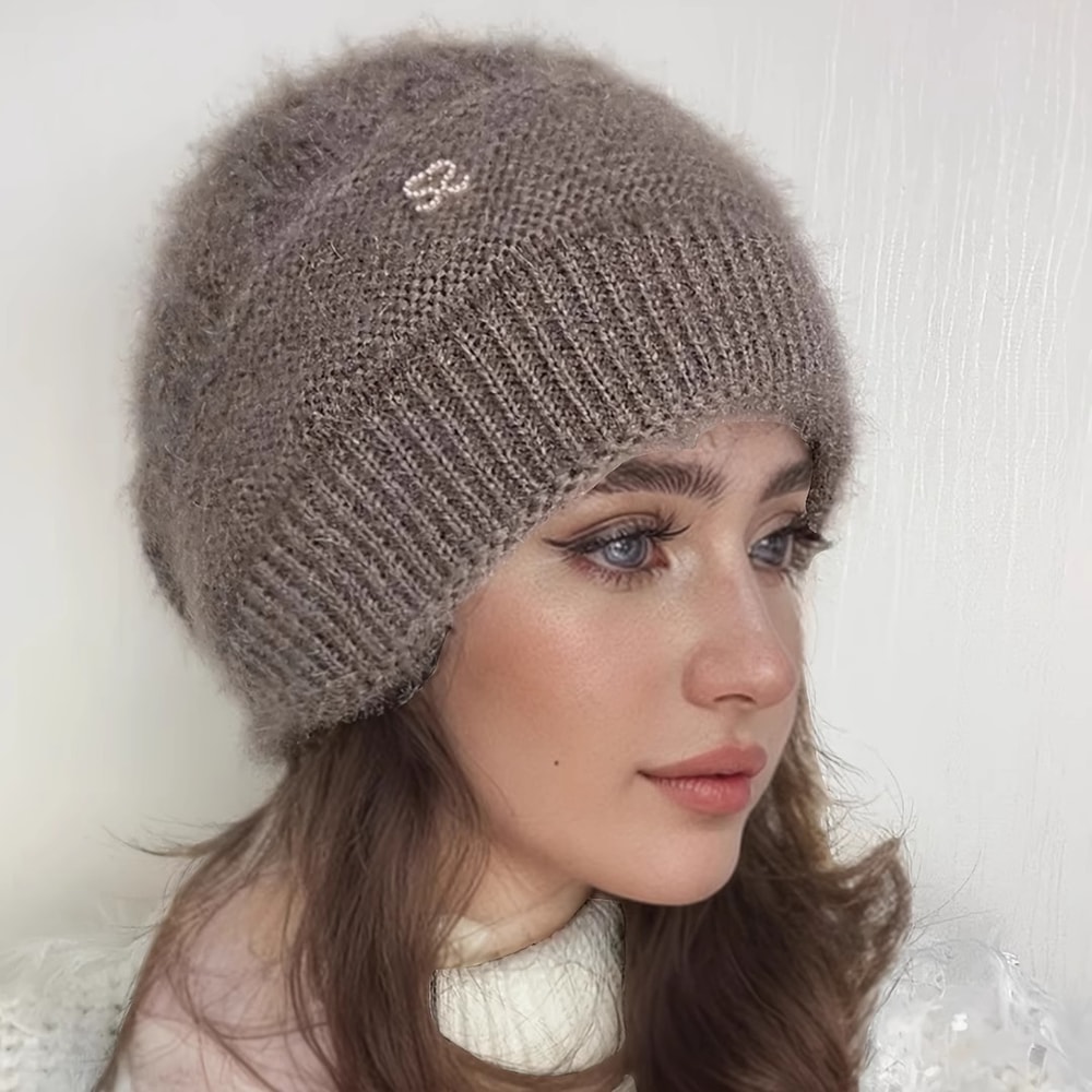 Double Layer Winter Knit Beanie With Ear Protection Soft Warm Womens Stacking Hat 4
