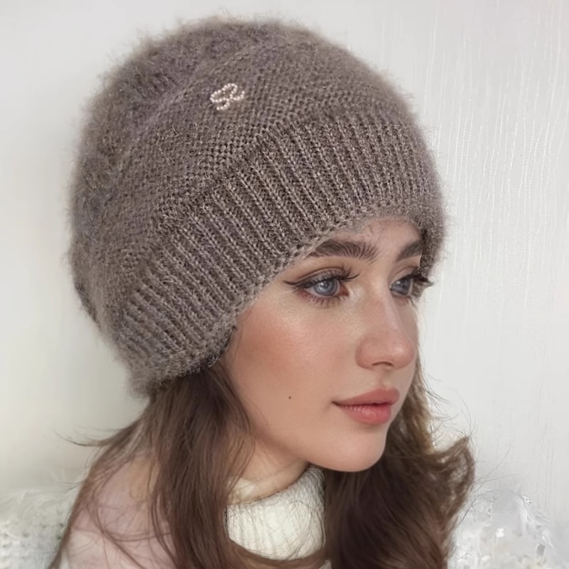 Double Layer Winter Knit Beanie With Ear Protection Soft Warm Womens Stacking Hat 4