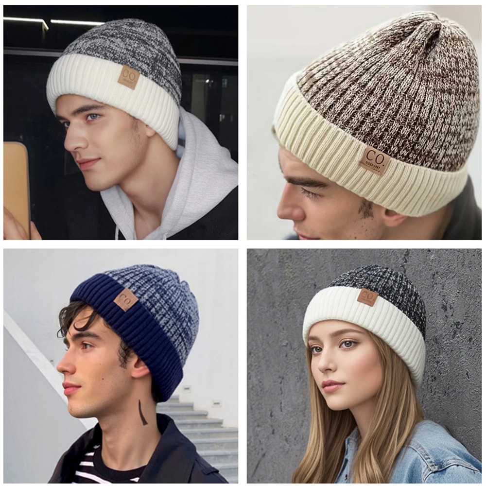 Unisex Two Tone Fur Lined Beanie Thermal Knit Winter Hat Warm Stretch Fit Cap For Men And Women 4