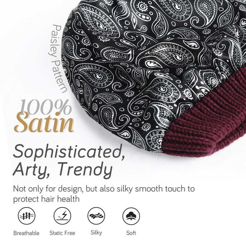 Satin Lined Cable Knit Winter Beanie For Women Soft Slouchy Warm Hair Friendly Hat 2