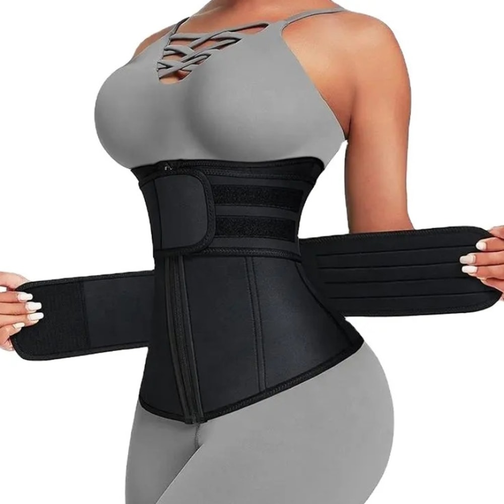 Adjustable Neoprene Waist Trainer For Women Double Belt Workout Cincher With Zipper Tummy Control A 0