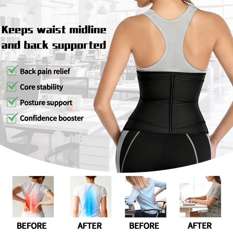 Adjustable Neoprene Waist Trainer For Women Double Belt Workout Cincher With Zipper Tummy Control A 2