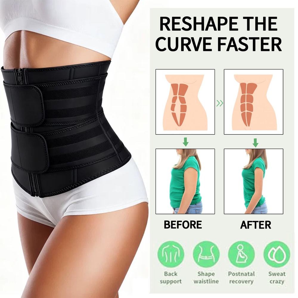 Adjustable Neoprene Waist Trainer For Women Double Belt Workout Cincher With Zipper Tummy Control A 3
