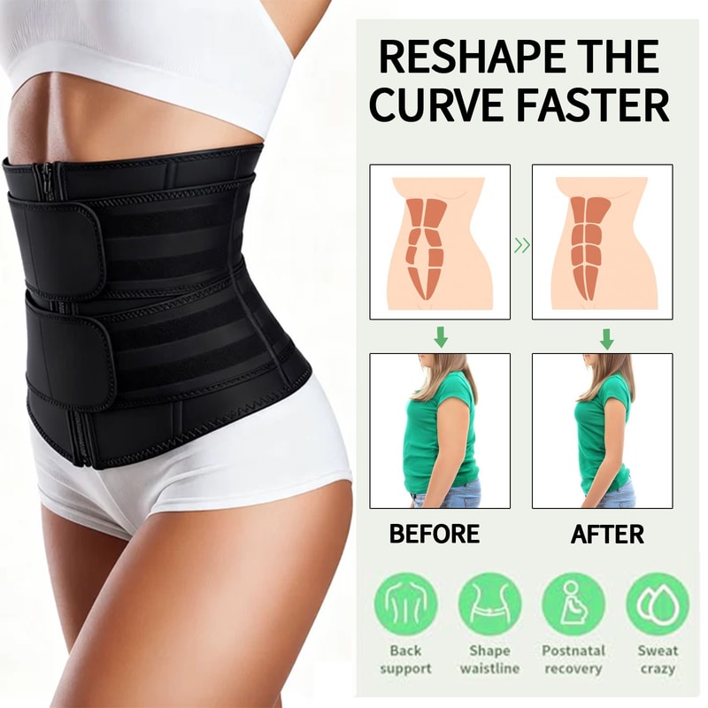 Adjustable Neoprene Waist Trainer For Women Double Belt Workout Cincher With Zipper Tummy Control A 3