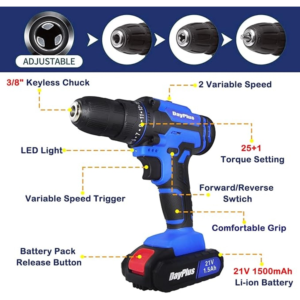 Cordless Drill Driver Kit Compact Electric Power Drill For DIY Repairs And Home Projects 1