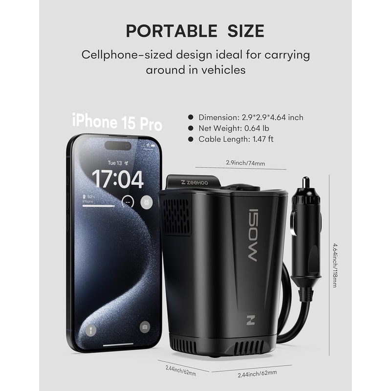 Car Power Inverter Fast Charger With Dual PD USB and 2 AC Outlets for Travel and Road Trips