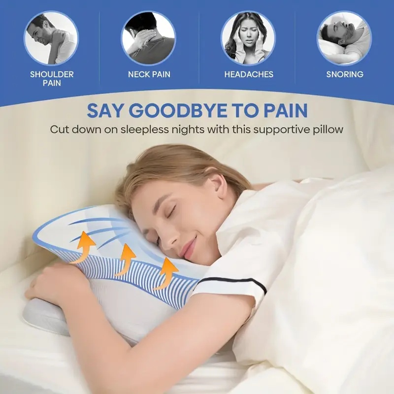 Cooling Ergonomic Neck Support Pillow Memory Foam Cervical Pillow For Pain Relief And Deep Sleep Co 3