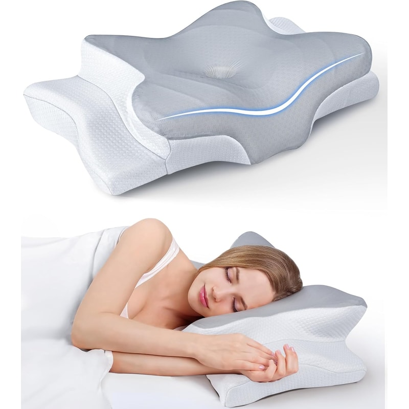 Cooling Ergonomic Neck Support Pillow Memory Foam Cervical Pillow For Pain Relief And Deep Sleep Co 8
