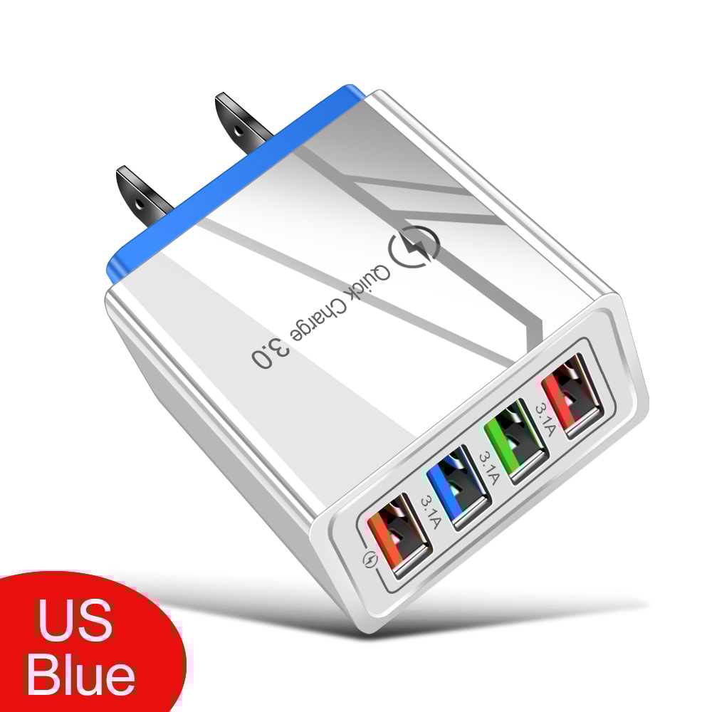 Quick Charge 30 USB Wall Charger 4 Port Fast Charging Adapter Travel Plug 6