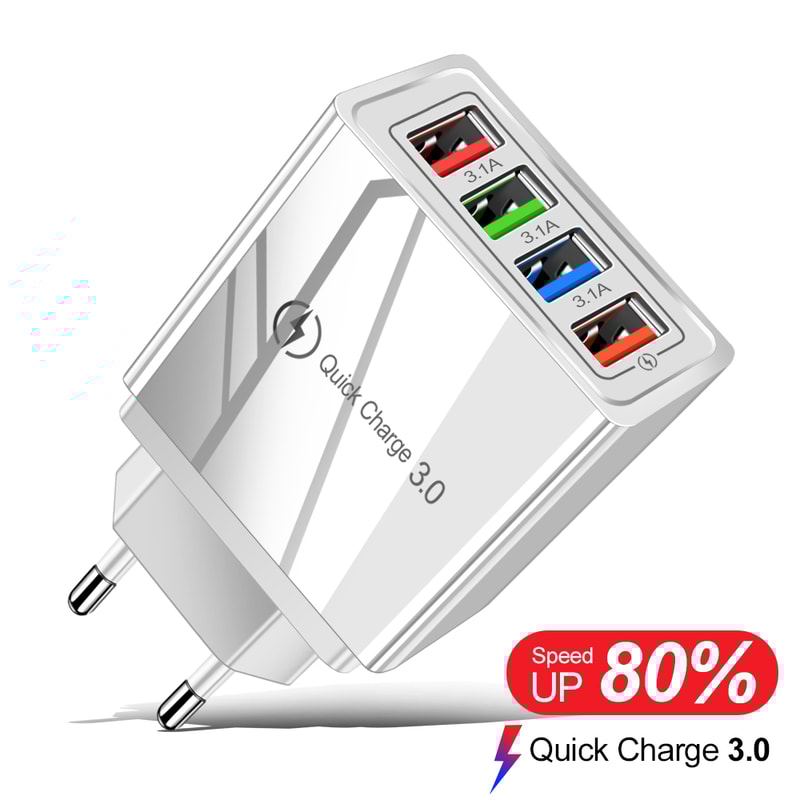 Quick Charge 30 USB Wall Charger 4 Port Fast Charging Adapter Travel Plug 0