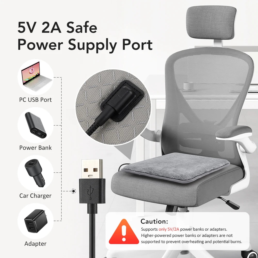 Portable USB Heated Seat Cushion with Heat Settings for Car and Office