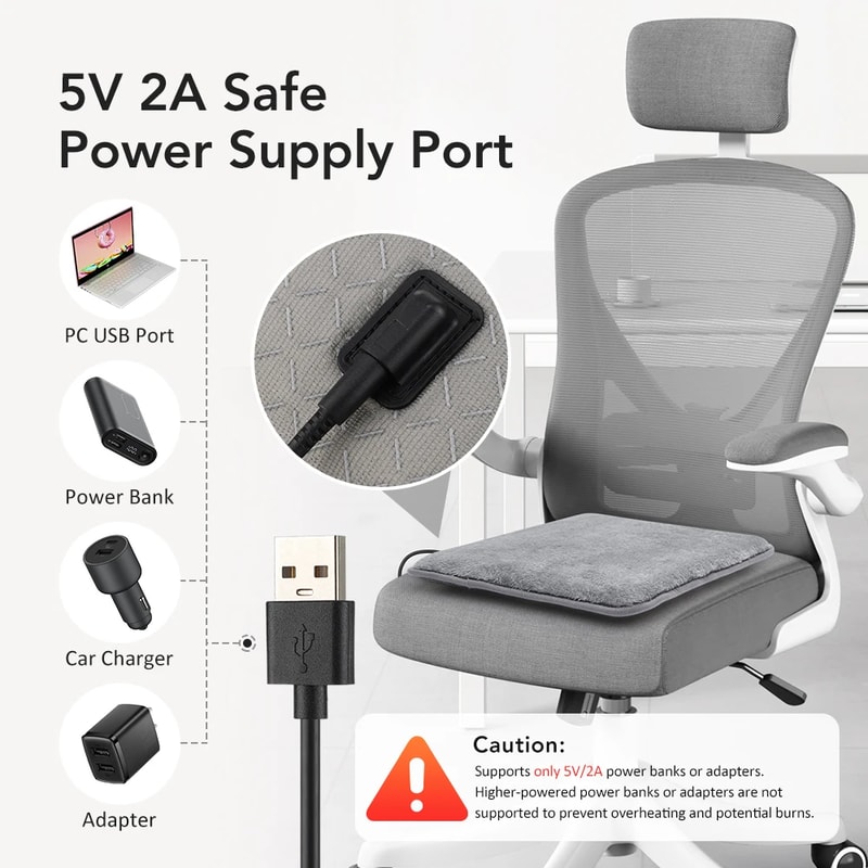 Portable USB Heated Seat Cushion with Heat Settings for Car and Office