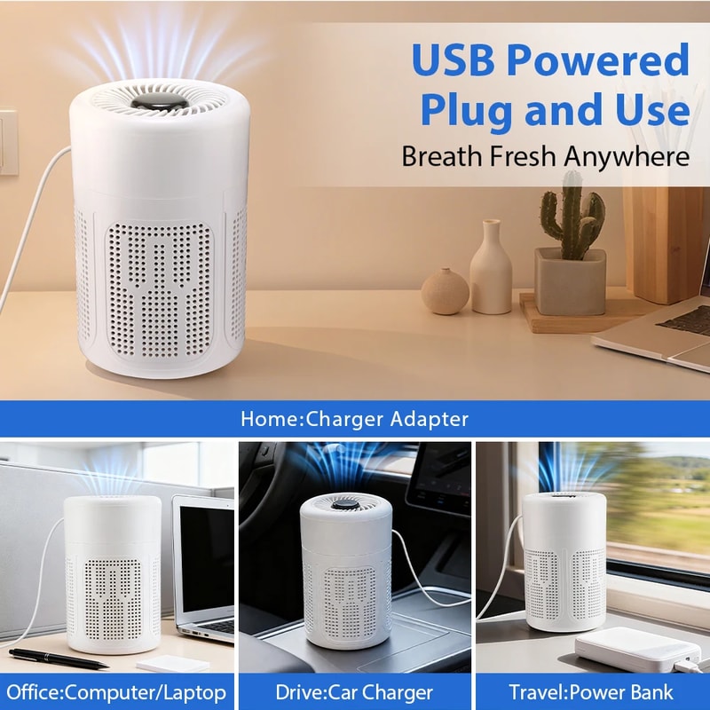 Portable HEPA Air Purifier With Negative Ion Generator And USB Power For Smoke And Odor Removal 3