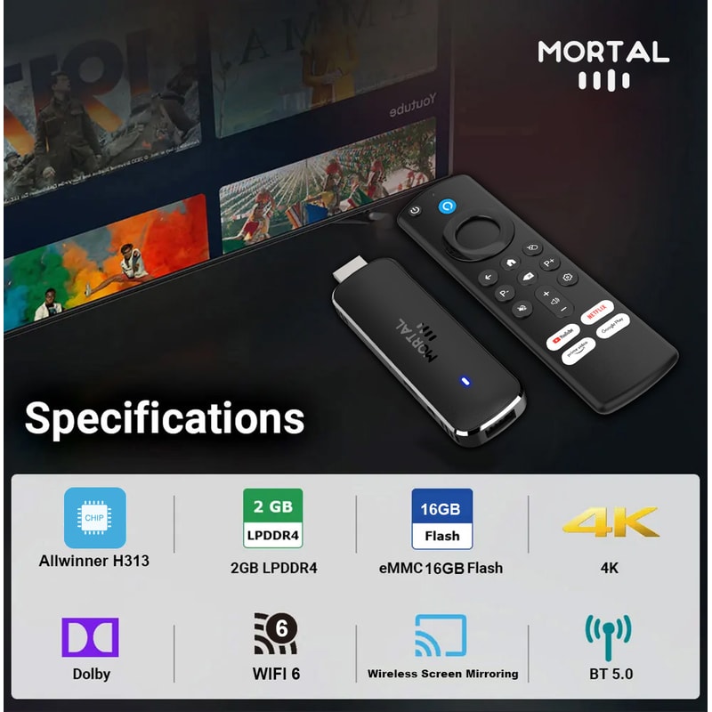 Android 14 TV Stick 4K Streaming Device With WiFi 6 And Google Voice Remote 3