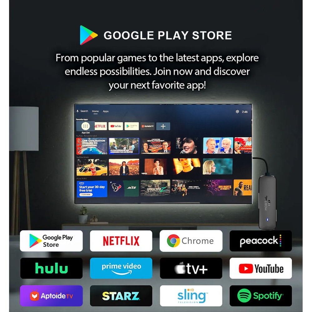 Android 14 TV Stick 4K Streaming Device With WiFi 6 And Google Voice Remote 4