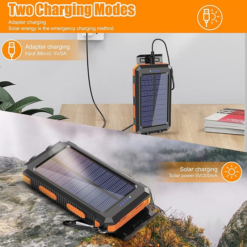 Solar Power Bank Portable Solar Charger With LED Flashlight For Smartphones And Outdoor Travel 3
