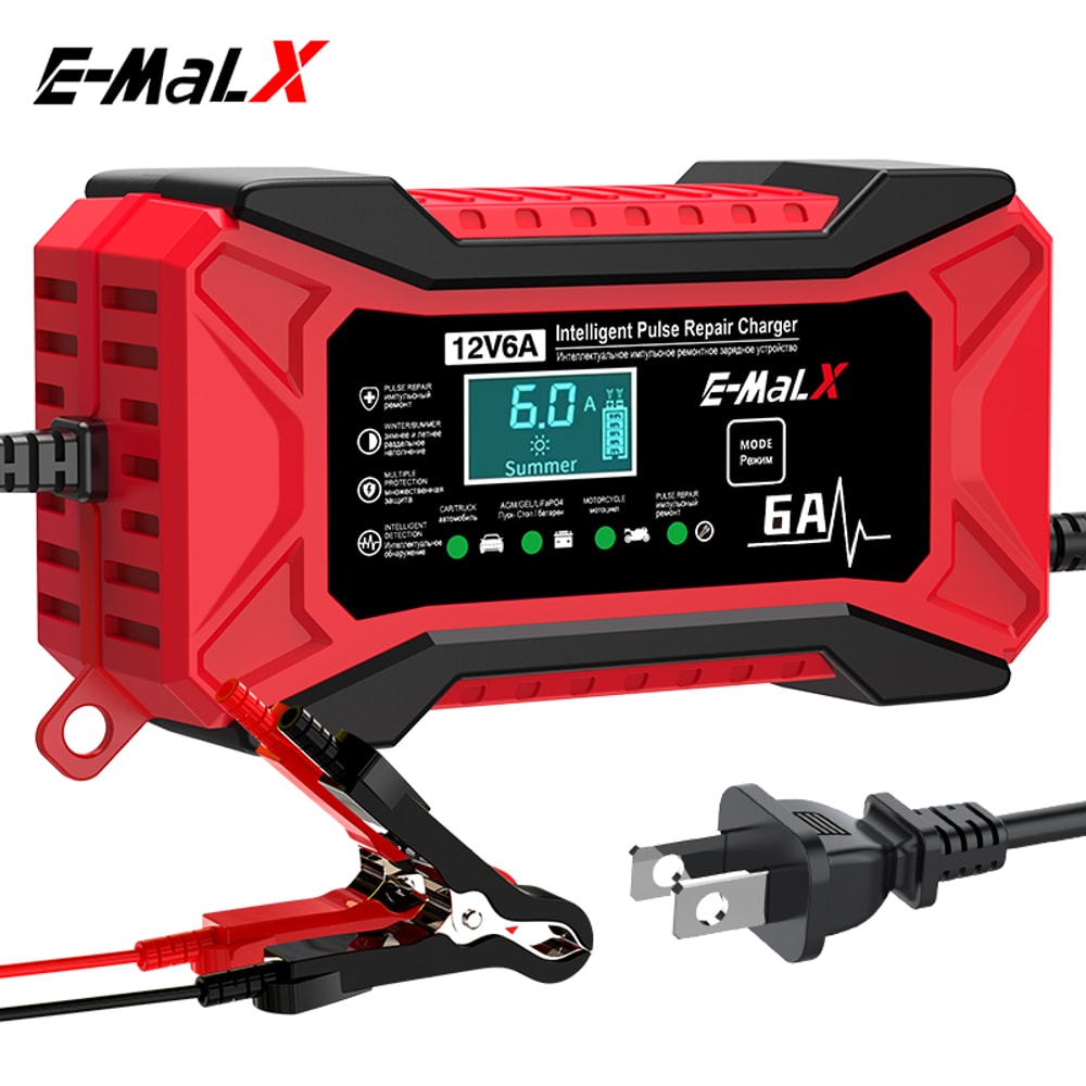 Smart Car Battery Charger With Pulse Repair And LCD Display For Auto Motorcycle AGM GEL Lead Acid B 5