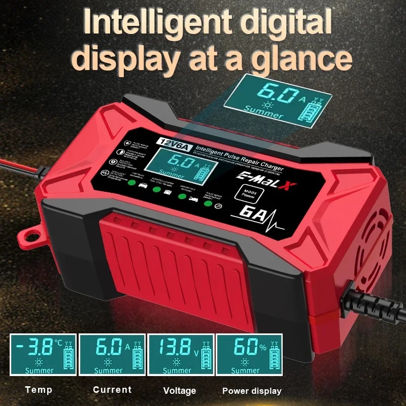 Smart Car Battery Charger With Pulse Repair And LCD Display For Auto Motorcycle AGM GEL Lead Acid B 3