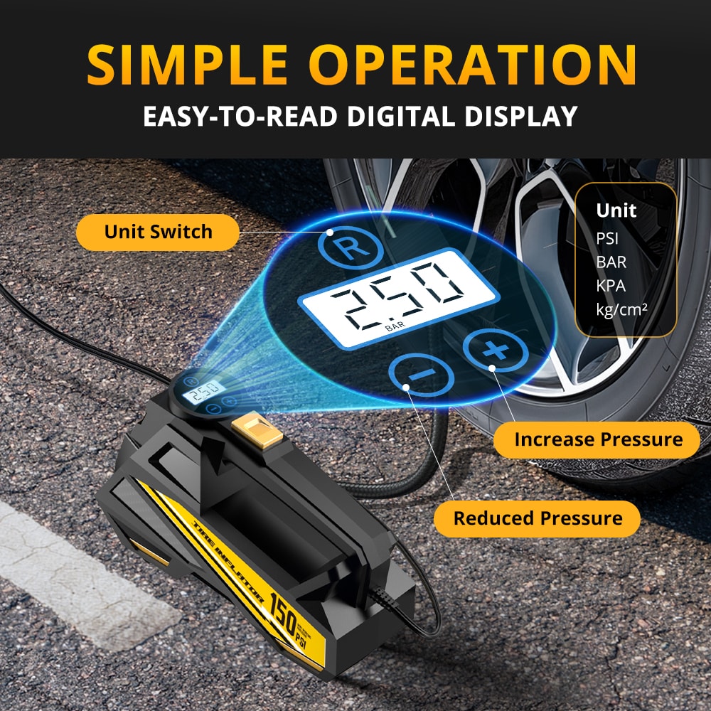 Portable Electric Tire Inflator Pump With LED Light Car Air Compressor 5