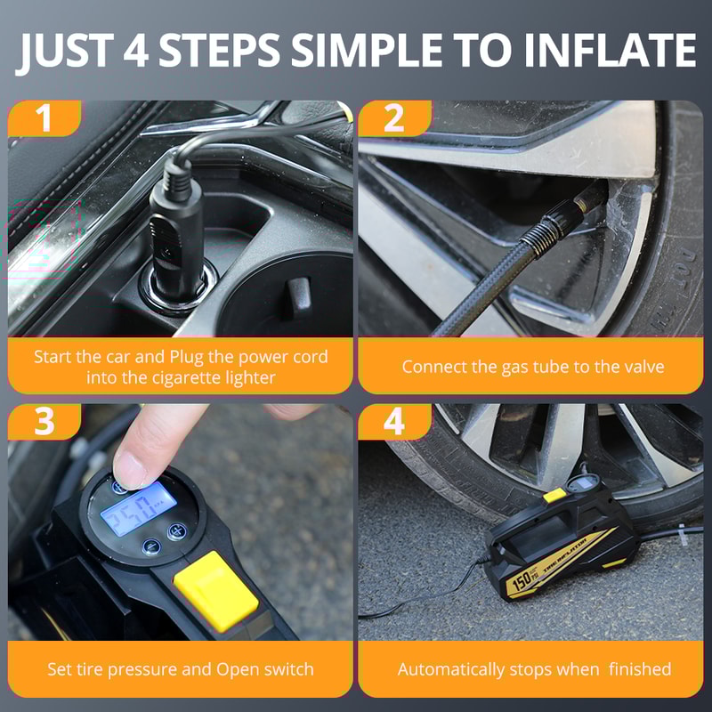 Portable Electric Tire Inflator Pump With LED Light Car Air Compressor 6