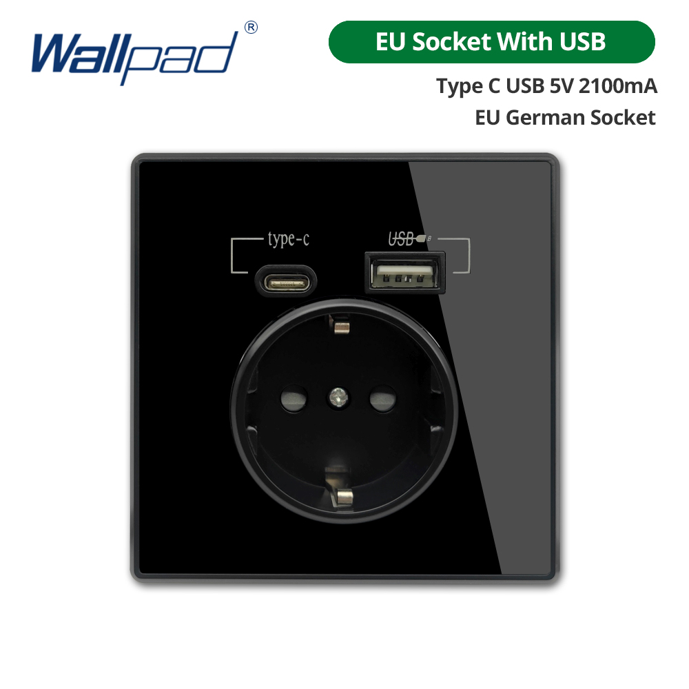 Acrylic Glass USB Wall Socket With Type C And Dual Charging Ports Standard Power Outlet 6