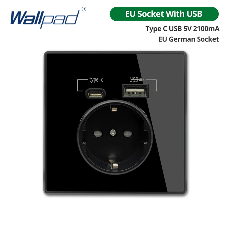 Acrylic Glass USB Wall Socket With Type C And Dual Charging Ports Standard Power Outlet 6