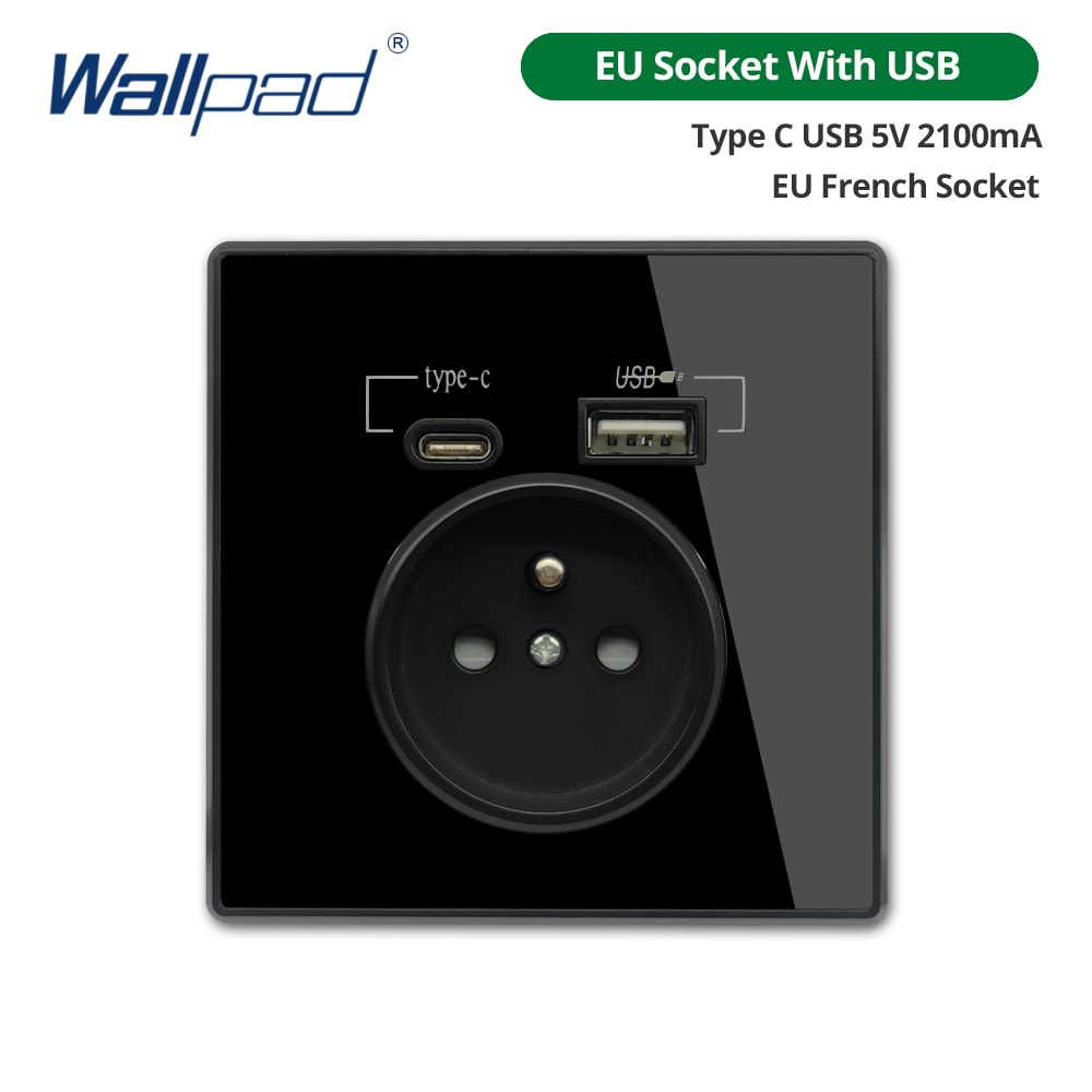 Acrylic Glass USB Wall Socket With Type C And Dual Charging Ports Standard Power Outlet 9