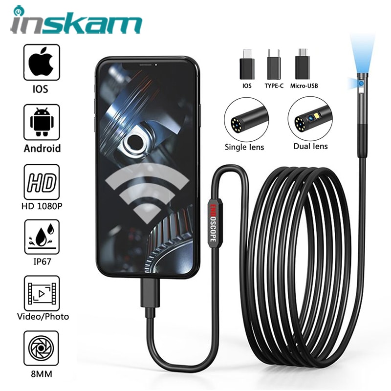 3 In 1 HD Endoscope Inspection Camera Mini Borescope For IPhone Android Type C USB Waterproof Pipel 0
